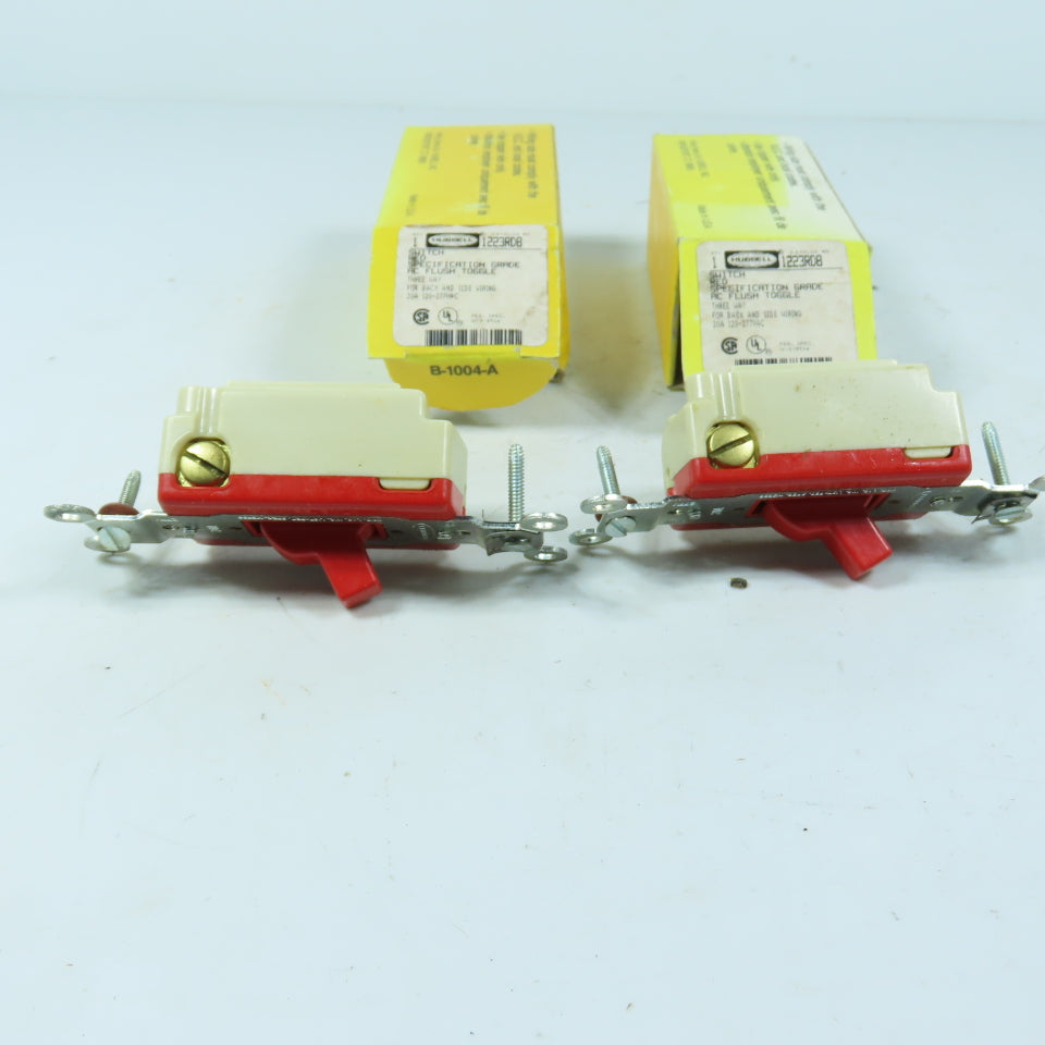 Hubbell 1223RDB 20A Three Way Toggle Switch 120-277VAC Red Lot Of 2