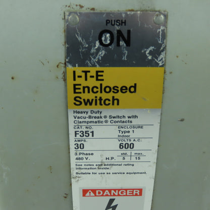 ITE F351 30A, 3-Pole Fusible Safety Disconnect Switch 600V
