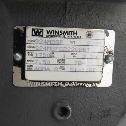 Winsmith 924MDSF 7.50 Ratio Gear Reducer 233RPM Output 784 IN-LB 3.20HP