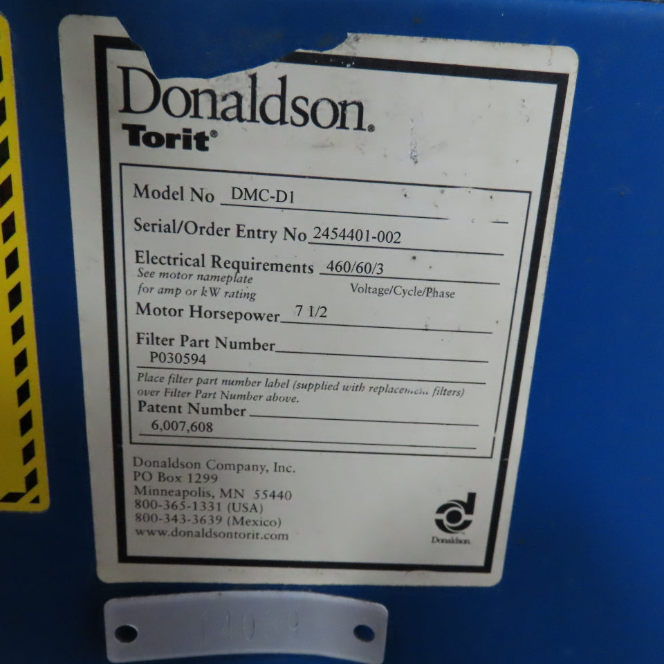 Donaldson DMC-D1 Torit Mist Collector Cabinet Filter 7.5Hp 208-480V 3PH 12" Duct