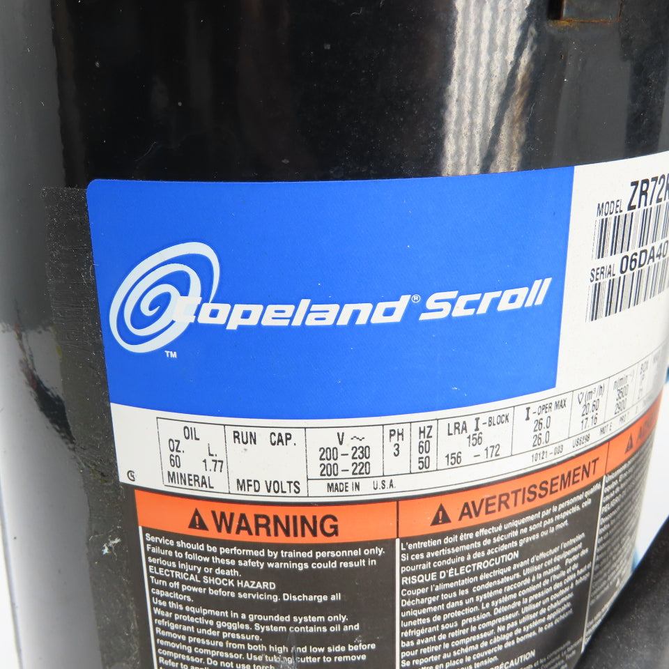 Copland Scroll ZR72KC-TF5-265 Refrigeration Scroll Compressor 200-230V 3Ph