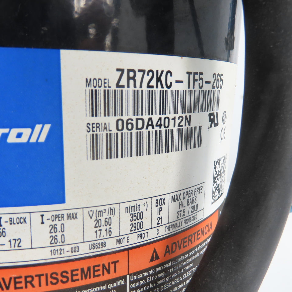 Copland Scroll ZR72KC-TF5-265 Refrigeration Scroll Compressor 200-230V 3Ph