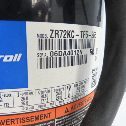 Copland Scroll ZR72KC-TF5-265 Refrigeration Scroll Compressor 200-230V 3Ph