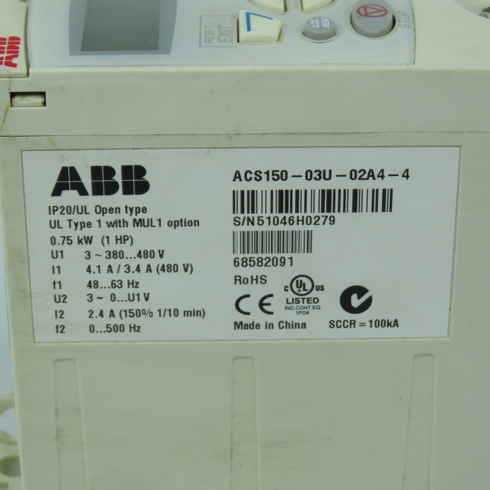 ABB ACS150-03U-02A4-4 0.75kW 1HP Variable Frequency Drive 1 HP 3-380...480V