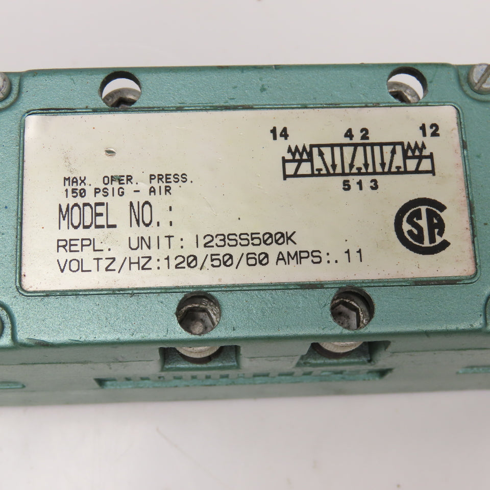Numatics 123SS500K 5/3 Position Double Solenoid Pneumatic Valve 120V Coil