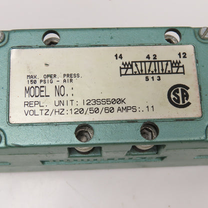 Numatics 123SS500K 5/3 Position Double Solenoid Pneumatic Valve 120V Coil