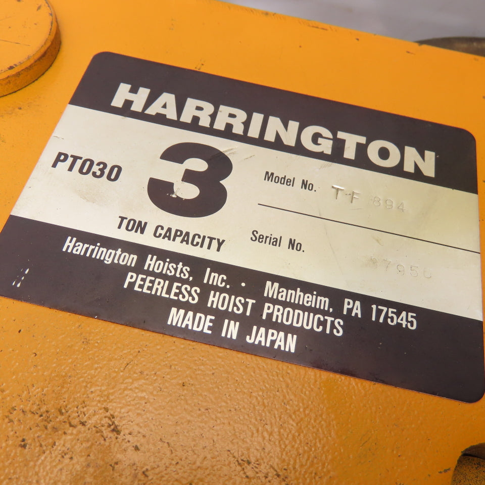Harrington TF894 3 Ton 6000LB Manual Push-Pull Hoist Trolley