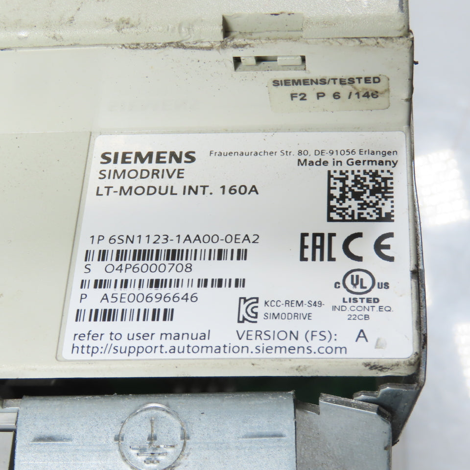 Siemens 6SN1123-1AA00-0EA2 Simodrive Ver A LT-Modul INT 160A 6SN1118-0DM33-0AA2