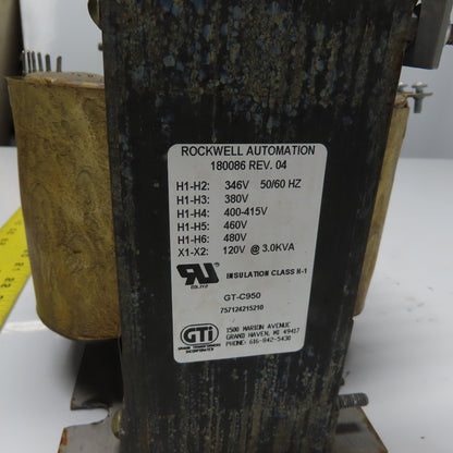GTI GT-C950 180086 3kva Transformer 346/380/400/415/460/480V Pri 120V Sec Tested