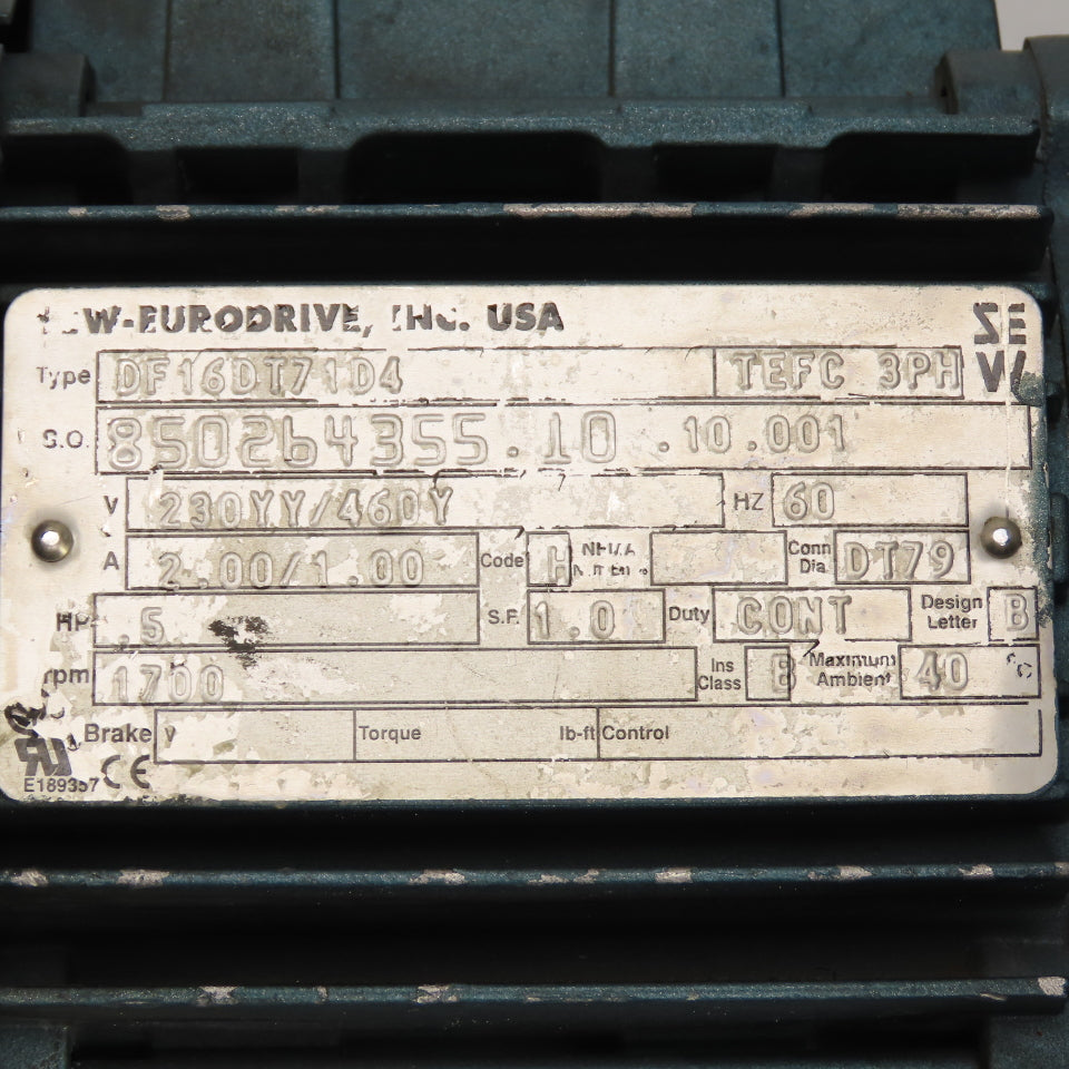 SEW-Eurodrive DF16DT71D4 .5HP Varimot Variable Speed Gear Motor 230/460V