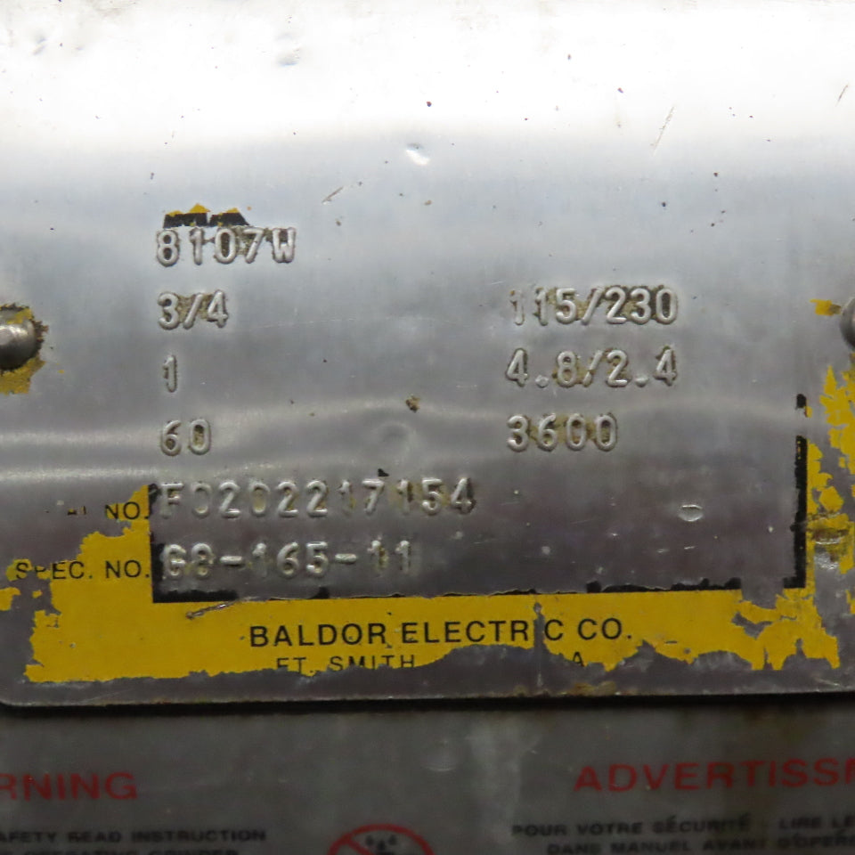 Baldor 8107W 8" Pedestal Grinder 115/230V 1Ph 3/4Hp 3600RPM