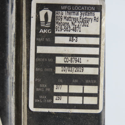 AKG A8-3 Forced Air Cooled Heat Exchanger 230V-460V .33HP 377PSI 250° Tested