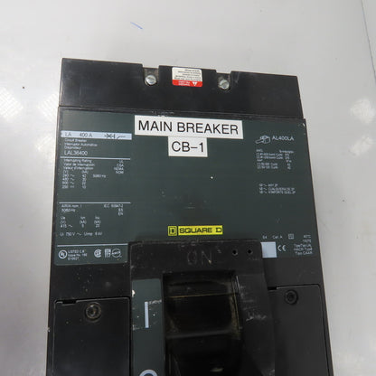Square D LAL36400 3-Pole 400A Circuit Breaker 600VAC Max Type LAL (Clean)