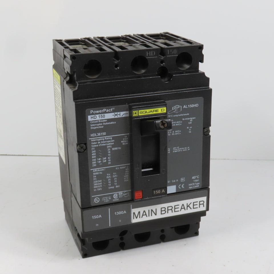 Square D HDL36150 PowerPact 3-Pole 150A Circuit Breaker 600VAC Max HD 150