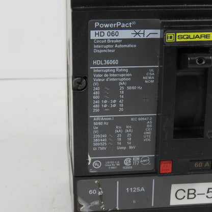 Square D HDL36060 PowerPact 3-Pole 60A Circuit Breaker 600VAC Max HD 060 (Clean)