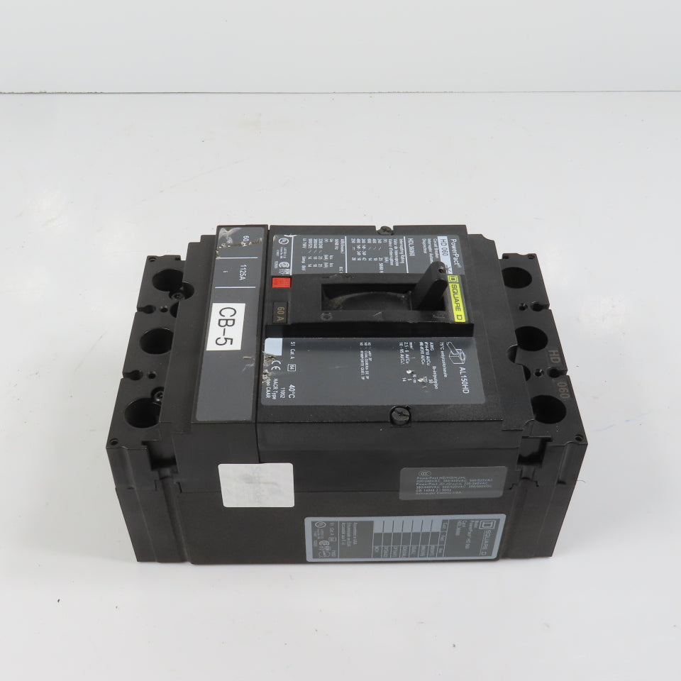 Square D HDL36060 PowerPact 3-Pole 60A Circuit Breaker 600VAC Max HD 060 (Clean)