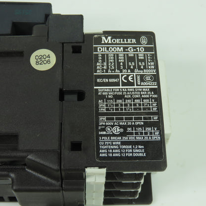 Moeller DIL00M-G-10 600VAC 20A Contactor 24V Coil
