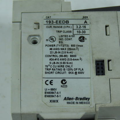 Allen-Bradley 193-EEDB SerA E1 Plus Electronic Overload Relay 3.2-16A 600V