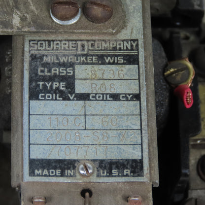 Square D R08 8736 Reversing Motor Starter 15A 2HP 110V Coil