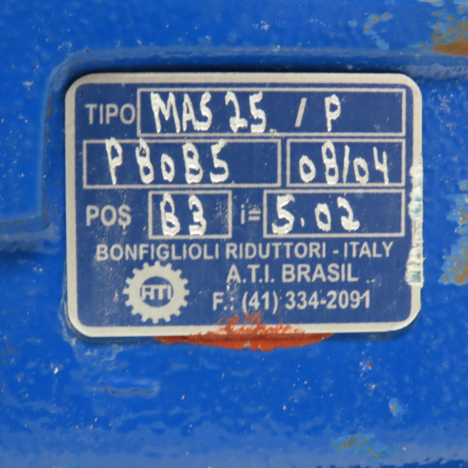 Bonfiglioli MAS25 /P P8085 B3 5.02:1 Ratio Inline Gear Motor 220/380V 3PH Tested