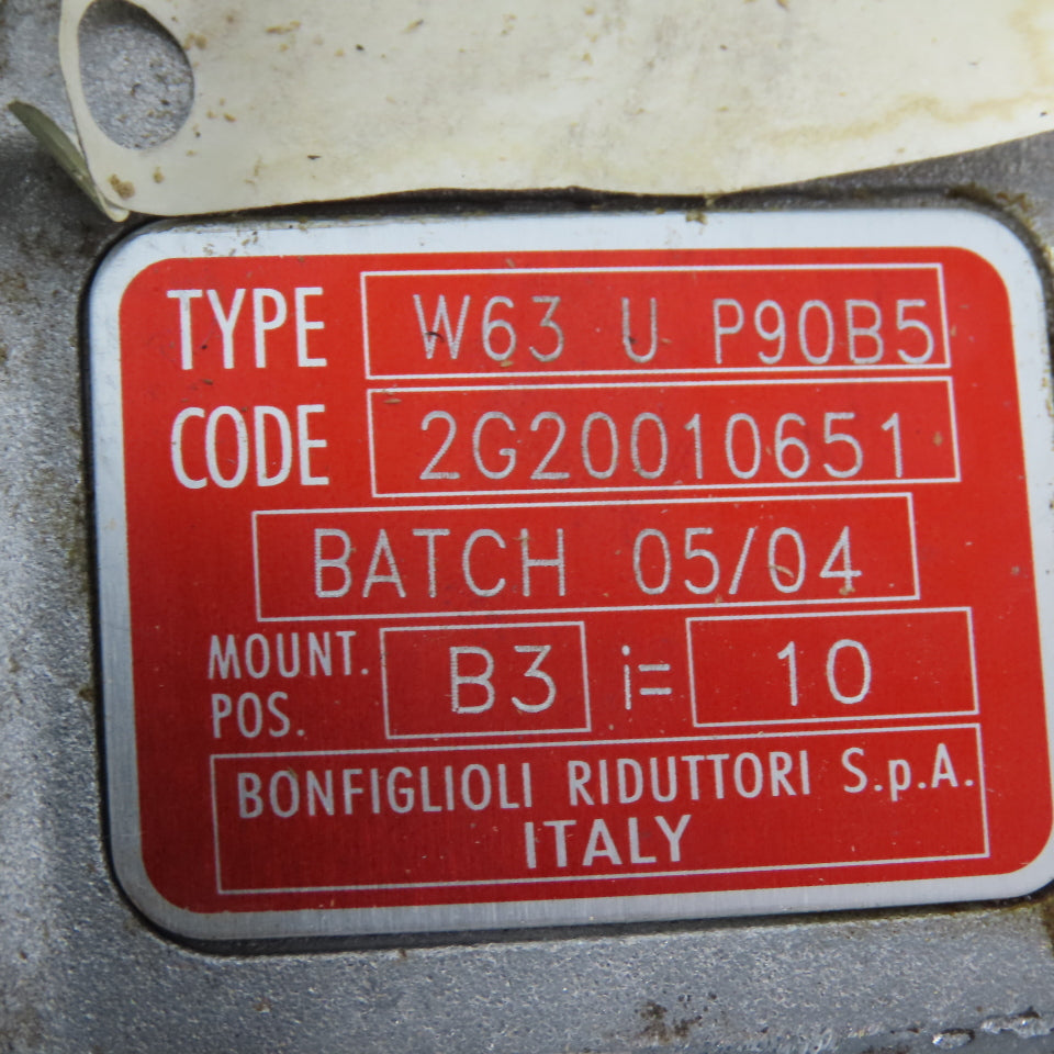 Bonfiglioli W63 U P90B5 B3 10:1 Ratio Gear Motor 220/380V 3PH 173RPM 2CV Tested