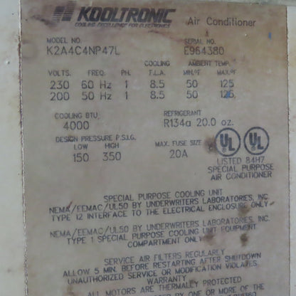 Kooltronic K2A4C4NP47L 200/230V 50/60Hz Air Conditioner 4000BTU Parts/Repair