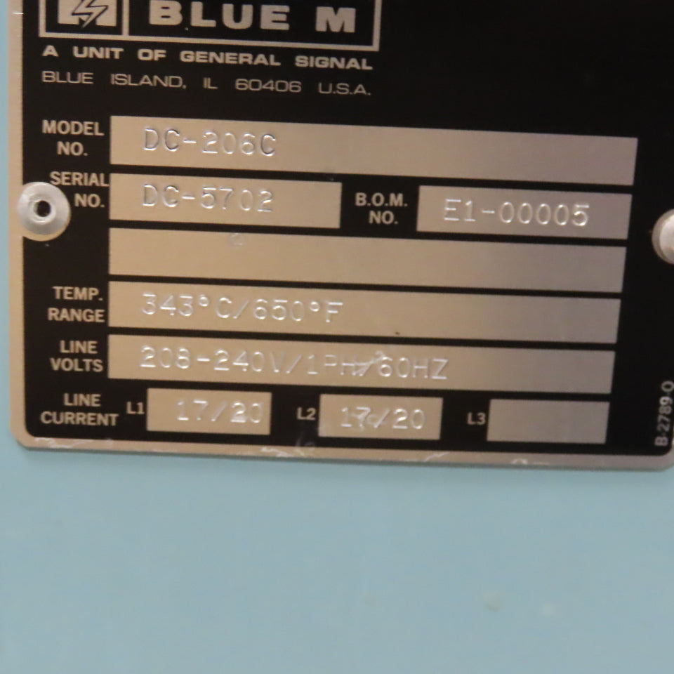 Blue M DC-206C 4.1 Cu/Ft. Convection Laboratory Oven 208/220V 1Ph 650°F