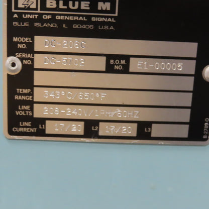 Blue M DC-206C 4.1 Cu/Ft. Convection Laboratory Oven 208/220V 1Ph 650°F