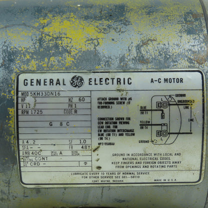 General Electric 5KH33DN16 1/3HP Electric Motor 115V 1Ph 1725RPM 48Y Tested