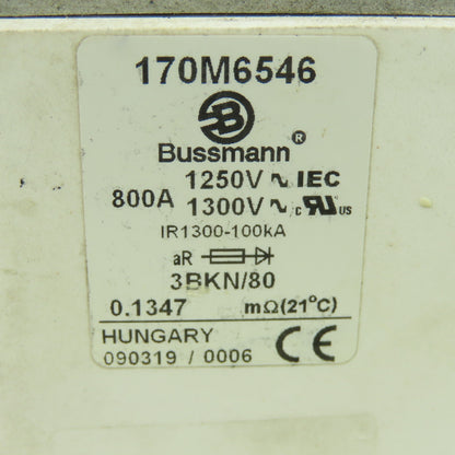 Bussmann 170M6546 800A High Speed Fuse Link 1250/1300V 3BKN/80