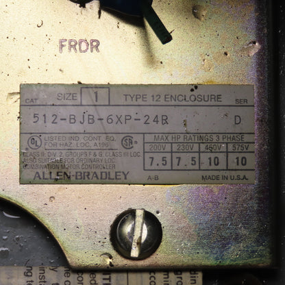 Allen-Bradley 512-BJB-6XP-24R Combination Motor Controller Starter Size 1 10HP