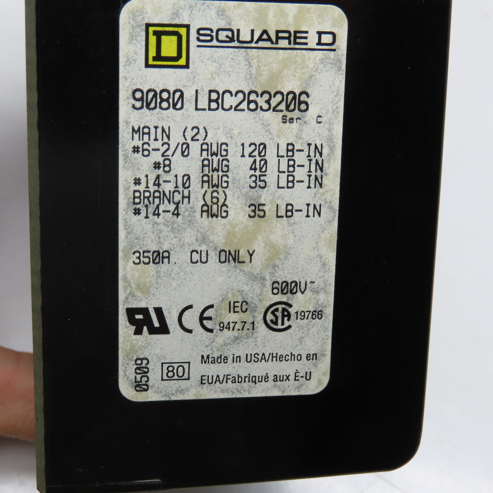 Square D 9080 LBC263206 Power Distribution Block #6-2/0 Line (2) #14-2 Load (6)