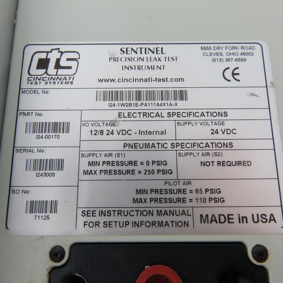Cincinnati Test Systems I24-1W2B1E-PA111A4X1A-X Sentinel Leak Test Instrument