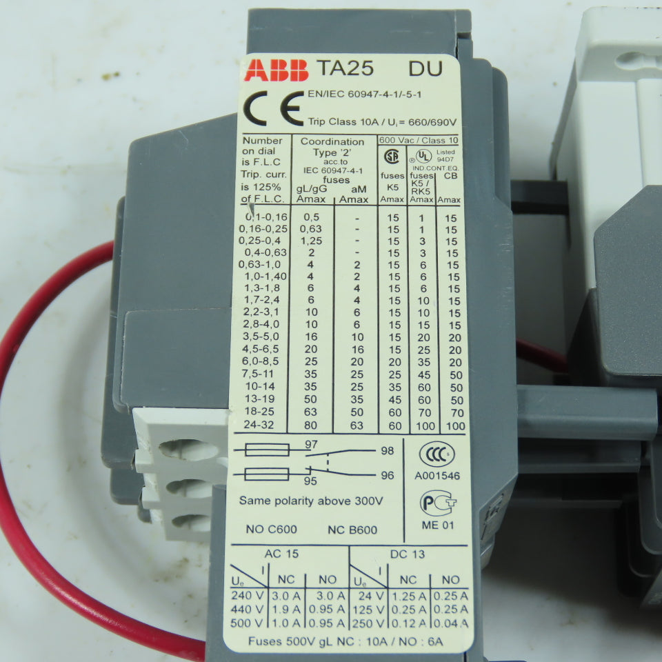 ABB A16-30-10 Contactor with Overload Relay TA25-DU
