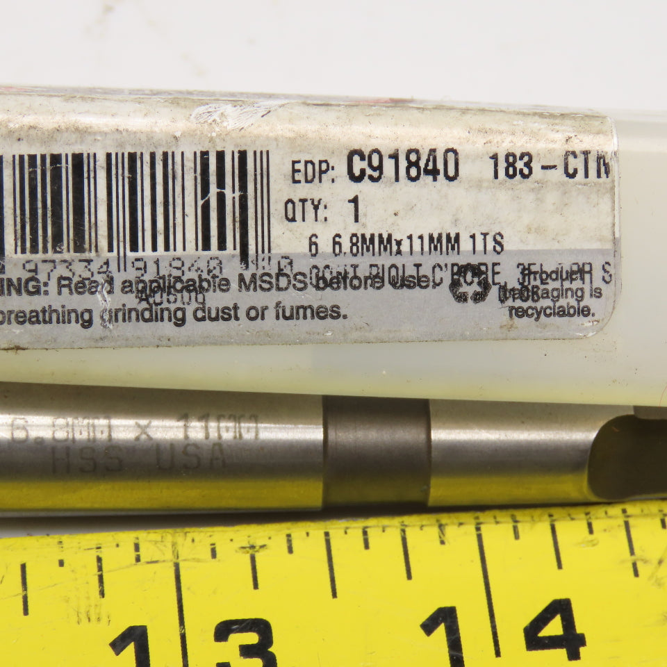 Cleveland Twist Drill 6.8mm x 11mm Counterbore 3 Flute Spiral MT 1 Taper Shank