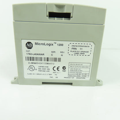 Allen Bradley 1762-L40AWAR MicroLogix 1200 Ser C Rev H FRN 11 PLC Controller