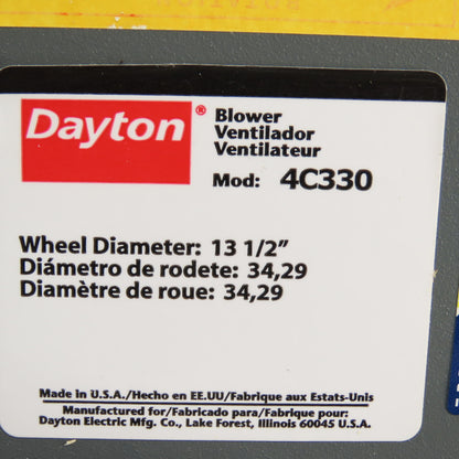 Dayton 4C330 Industrial Direct Drive Blower 5HP 230V 1Ph 3450RPM Tested