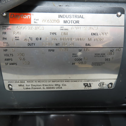 Dayton 4C330 Industrial Direct Drive Blower 5HP 230V 1Ph 3450RPM Tested