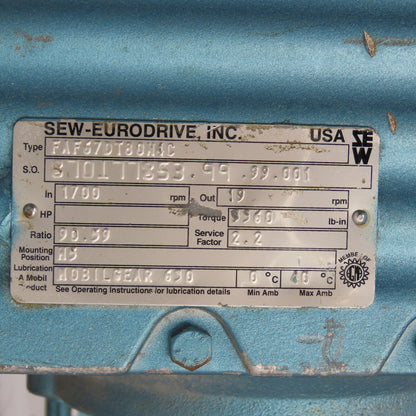 SEW-Eurodrive FAF6780N4C Parallel-Shaft Helical Gear Unit 90.59:1 Ratio19RPM Out