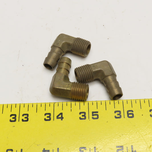1/4" NPT x 3/8" ID Hose Barb Brass Elbow 90° Lot Of 3