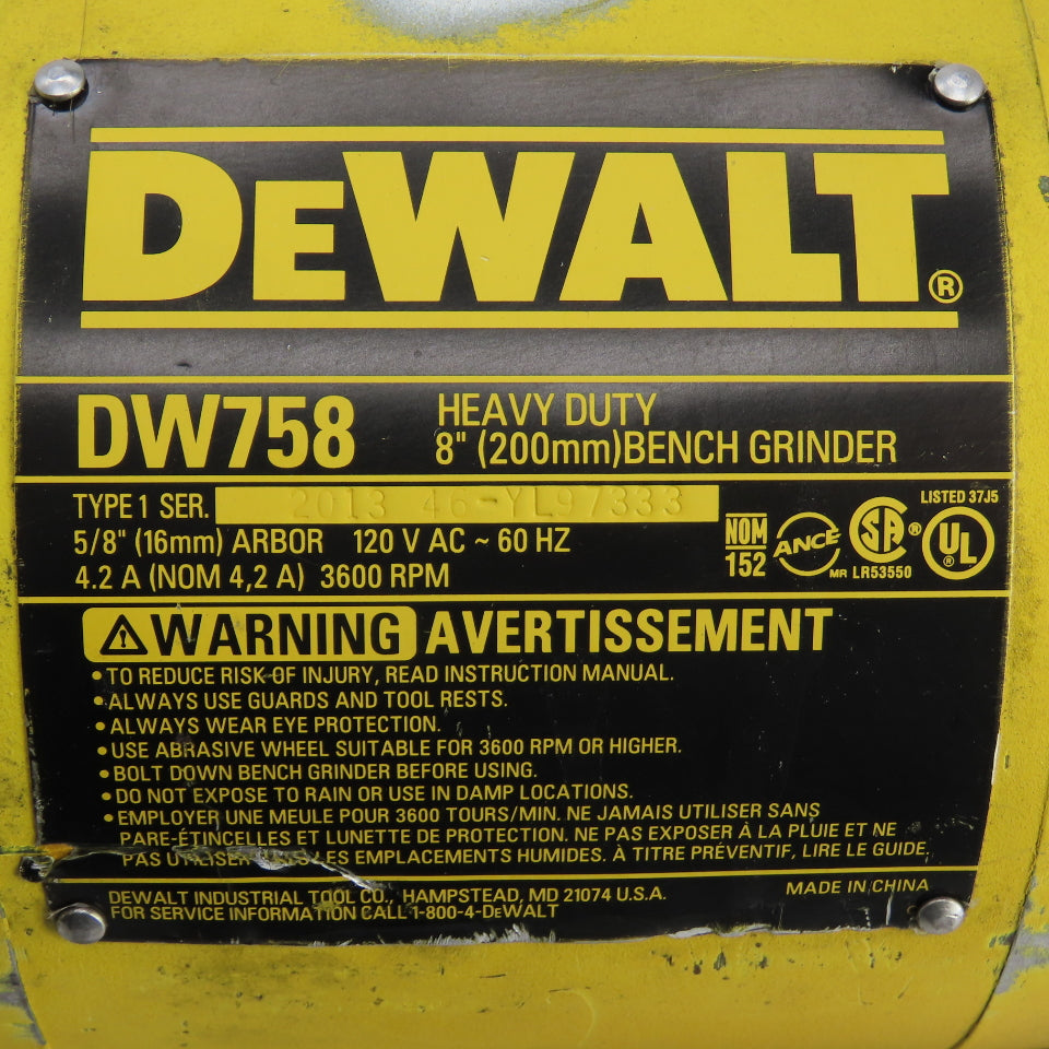 DeWalt DW758 Heavy Duty Bench Grinder 8" 120V 3600RPM