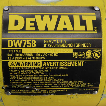 DeWalt DW758 Heavy Duty Bench Grinder 8" 120V 3600RPM