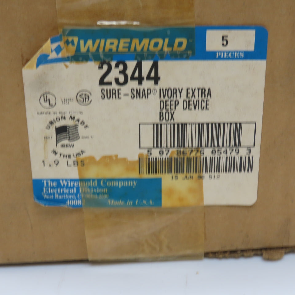 Wiremold 2344 Sure-Snap Ivory Extra Deep Device Box 1 Gang Lot Of 5