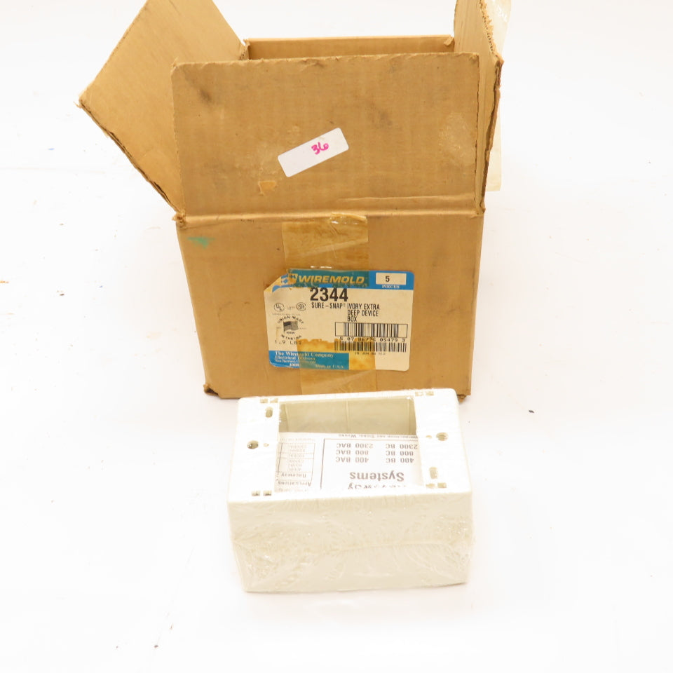 Wiremold 2344 Sure-Snap Ivory Extra Deep Device Box 1 Gang Lot Of 5