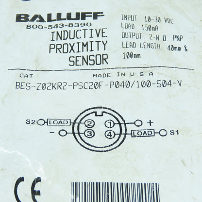 Balluff BES-Z02KR2-PSC20F-P040/100-S04-V Inductive Proximity Sensor 10-30VDC