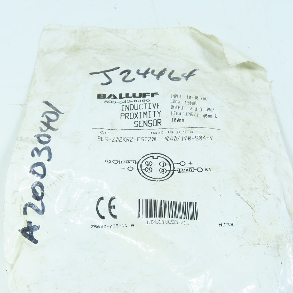 Balluff BES-Z02KR2-PSC20F-P040/100-S04-V Inductive Proximity Sensor 10-30VDC