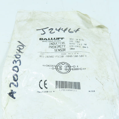 Balluff BES-Z02KR2-PSC20F-P040/100-S04-V Inductive Proximity Sensor 10-30VDC