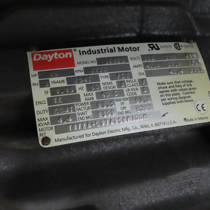 Dayton 3C107A 15HP Belt Driven Centrifugal Blower 19-1/8" 230/460V 3Ph Tested