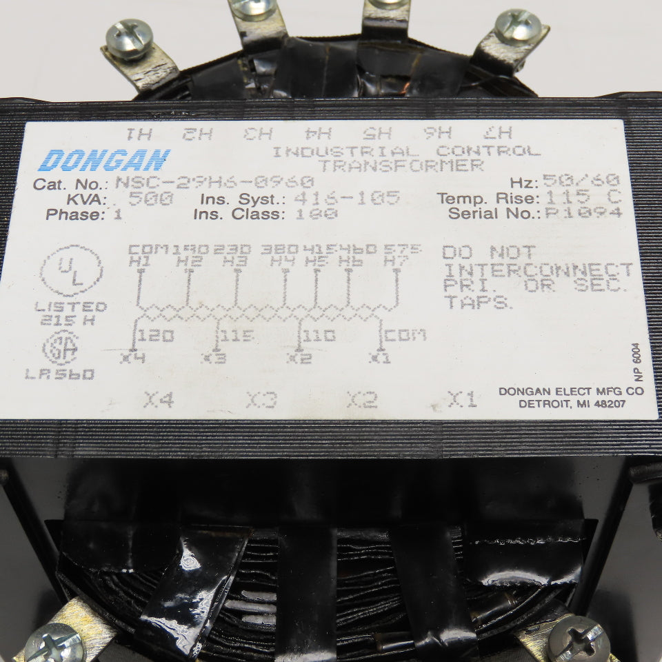 Dongan NSC-29H6-0960 190-575V Pri. .500kVa 120/110-115V Sec. Transformer