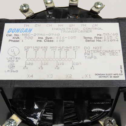 Dongan NSC-29H6-0960 190-575V Pri. .500kVa 120/110-115V Sec. Transformer